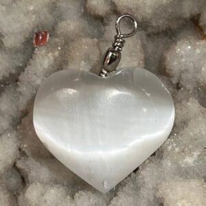 Petite Selenite Heart Gemstone Pendant.