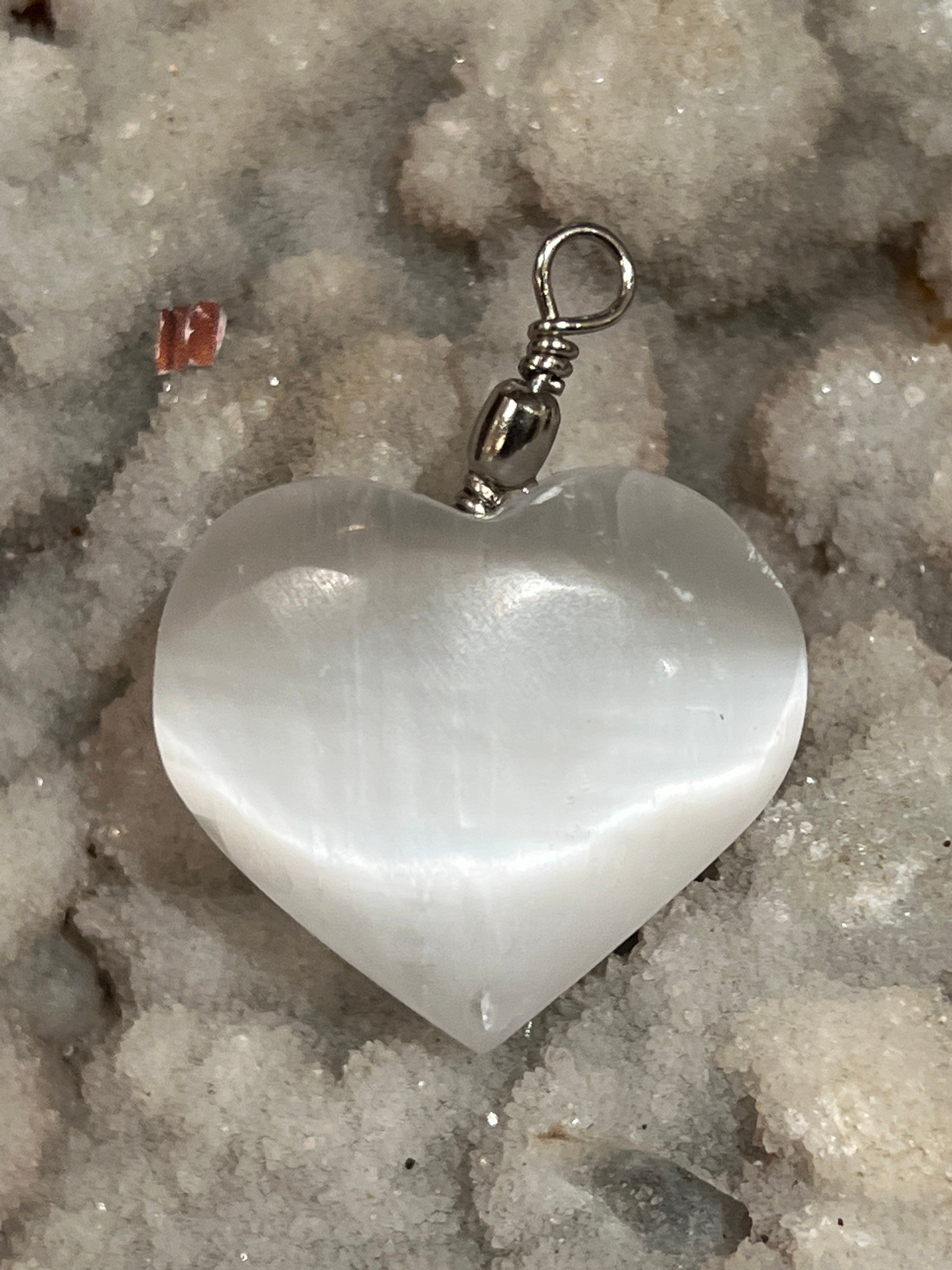 Petite Selenite Heart Gemstone Pendant.
