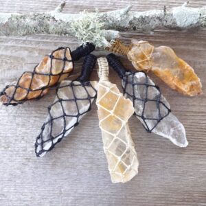 Raw Selenite Crystal Macrame Necklace, Rough Crystal Macrame Pendant, Calming Spiritual Stones Gift, Large Raw Crystal Jewelry