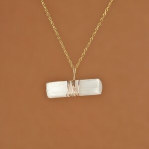 Raw Selenite Crystal Necklace: 14k Gold Filled Chain, Wire Wrapped Pendant Raw Selenite Crystal Necklace: 14k Gold Filled Chain, Wire Wrapped Pendant