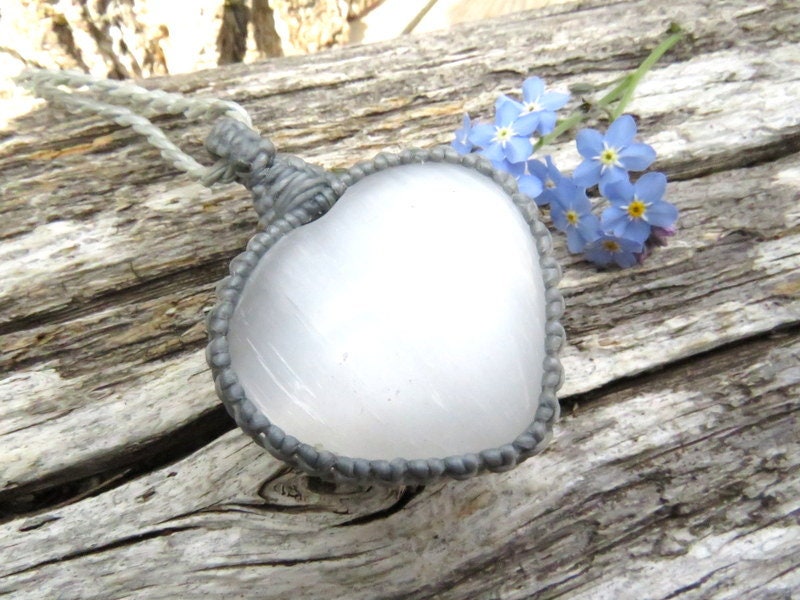 Raw Selenite Necklace - Selenite Heart Pendant - Selenite Jewelry - Healing Crystal Necklace - Selenite Crystal - Selenite Pendant