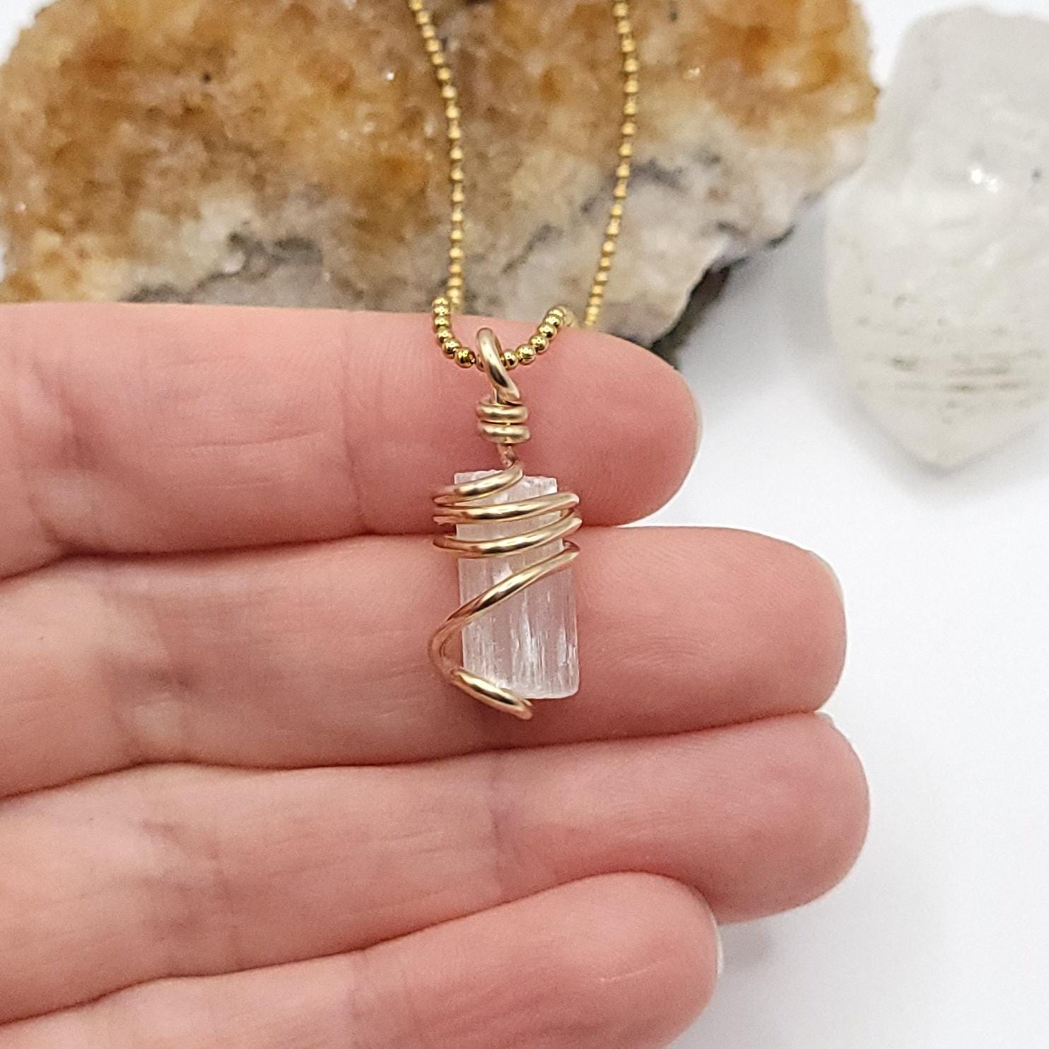 Raw Selenite Necklace In Gold | Crystal For Inner Calm And Spiritual Clarity