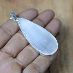 Rough Selenite 925 Sterling Silver Pear Shape Gemstone Jewelry Big Pendant