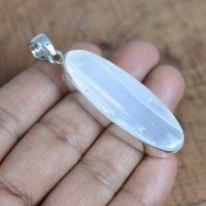 Rough Selenite 925 Sterling Silver Gemstone Jewelry Pendant