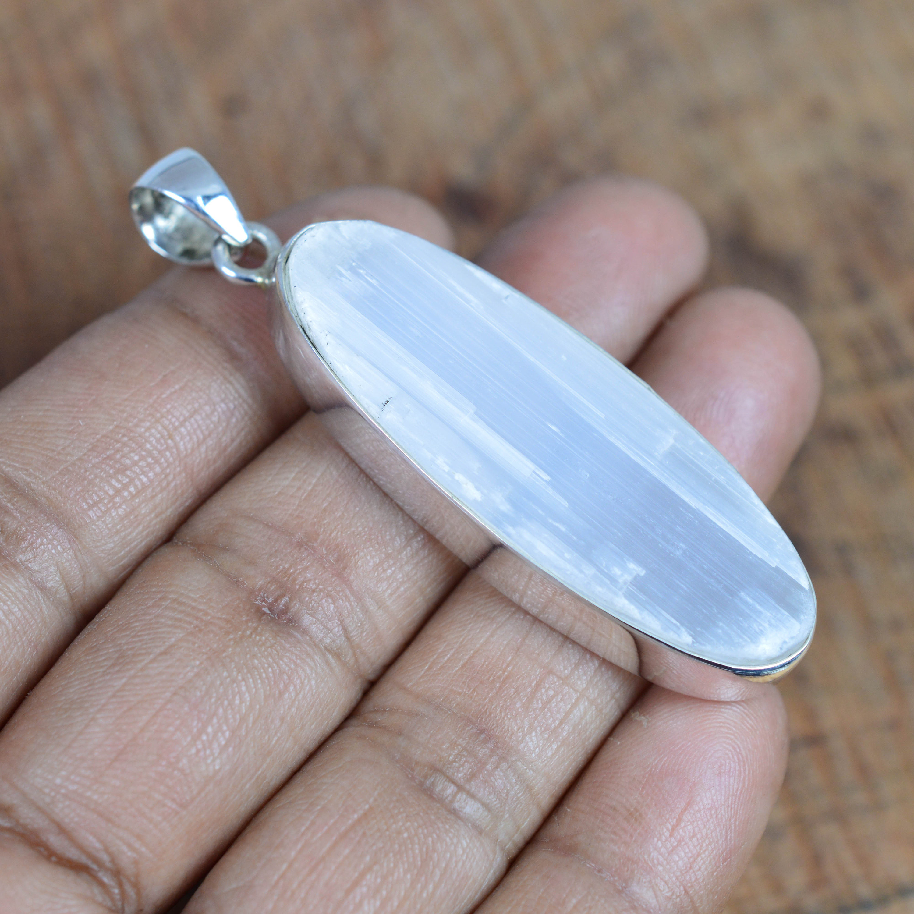 Rough Selenite 925 Sterling Silver Gemstone Jewelry Pendant