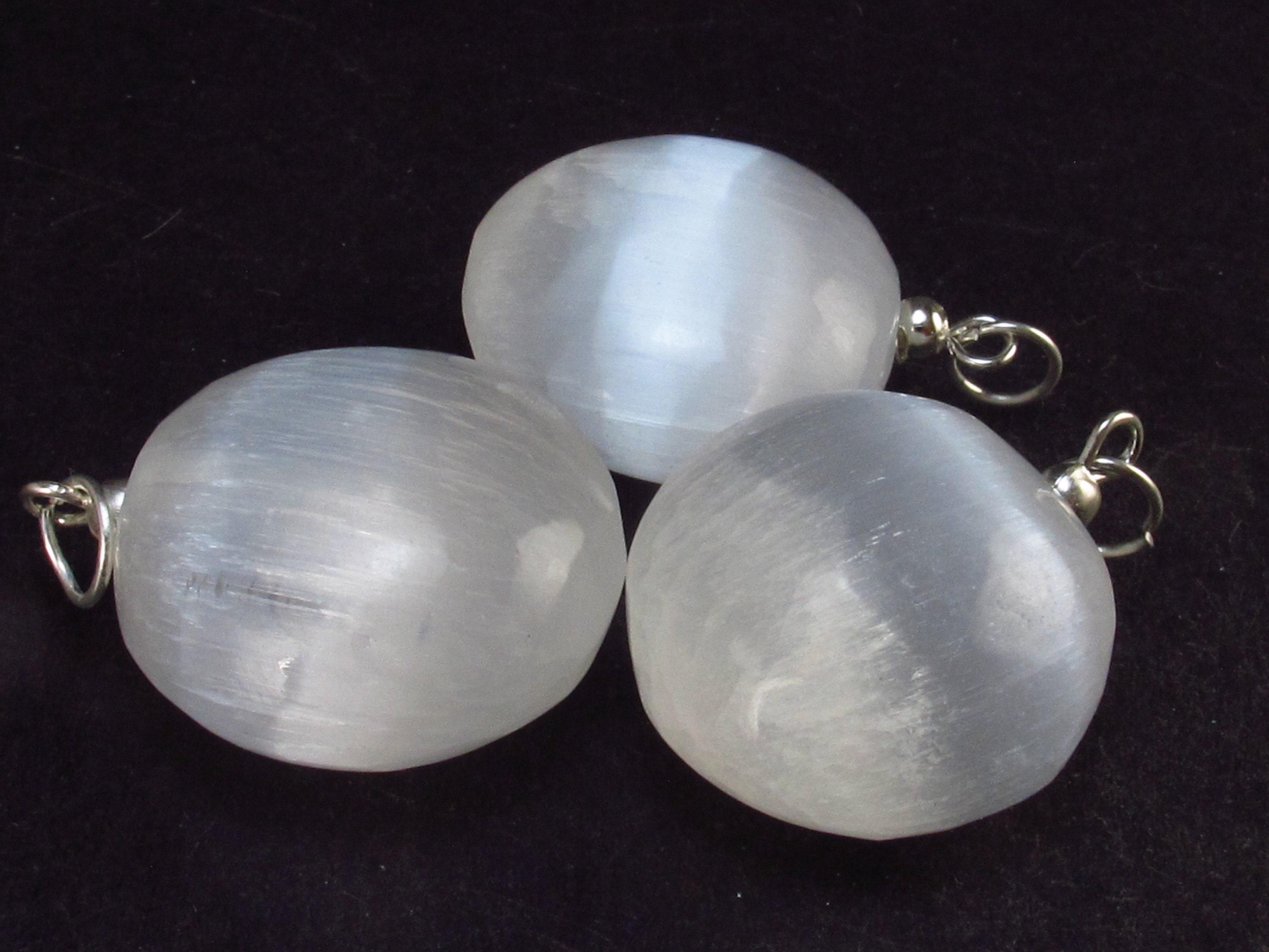 Satin Spar!! Set Of 3 Natural Selenite Pendant From Morocco Satin Spar!! Set Of 3 Natural Selenite Pendant From Morocco