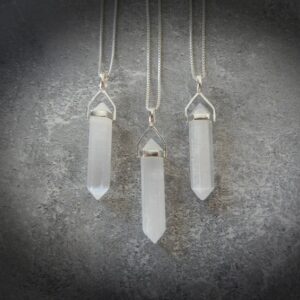Sterling Silver Selenite Necklace • Hexagon Gemstone Point Pendants • Cleansing Stone • Gift For Crystal Lover • Healing Crystal Necklace