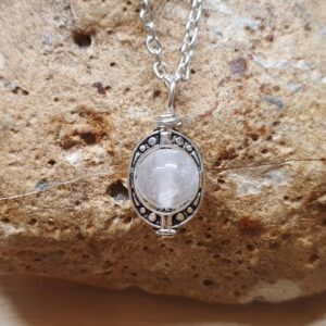 Tiny Selenite Pendant. 15mm Crystal Reiki Jewelry Uk. Silver Plated Oval Frame Necklace. Wire Wrap Pendant. Empowered Crystals
