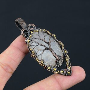 Selenite Tree of Life Pendant Copper Wire Wrapped Pendant Selenite Gemstone Pendant Copper Handmade Jewelry Selenite Jewelry Gift For Her