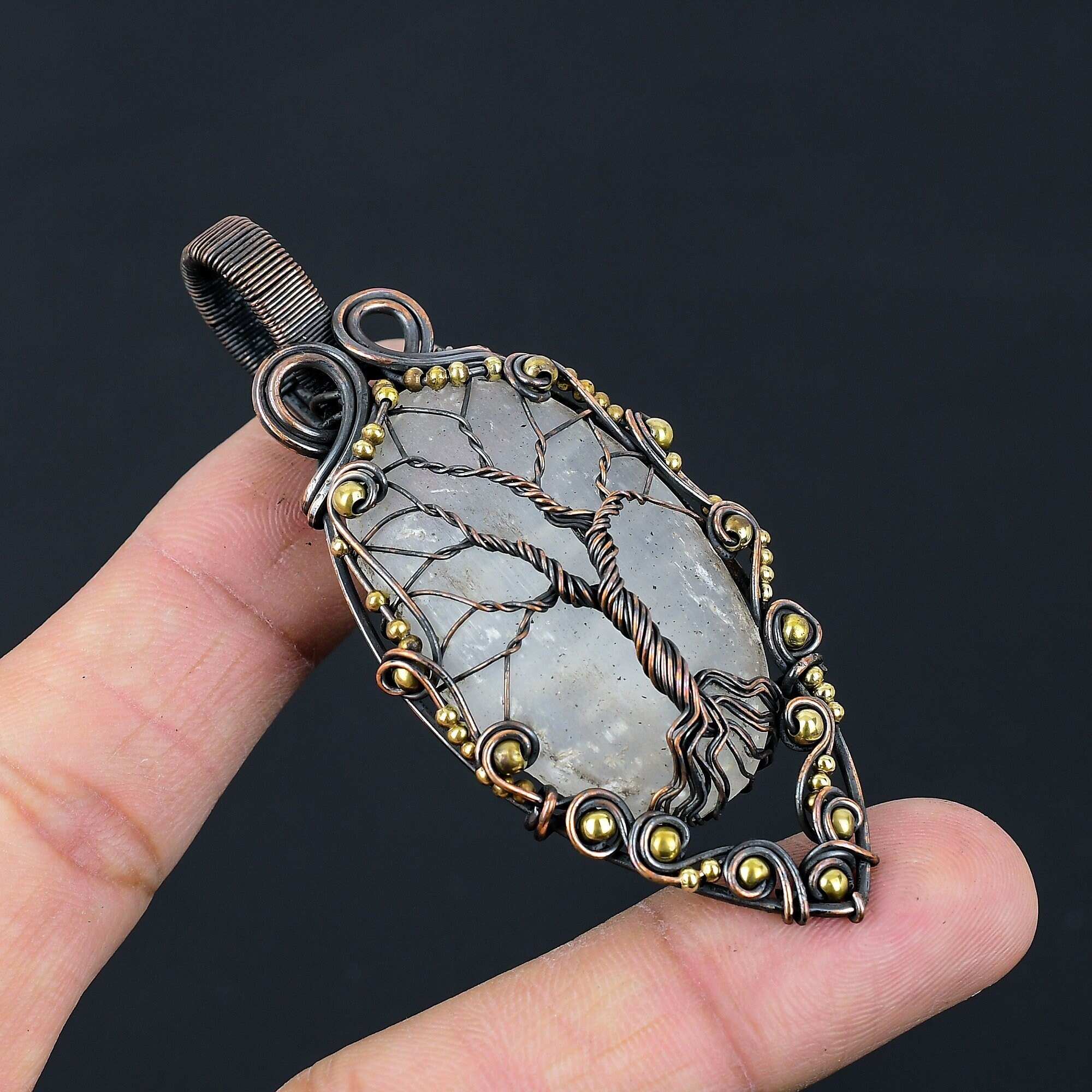 Selenite Tree Of Life Pendant Copper Wire Wrapped Pendant Selenite Gemstone Pendant Copper Handmade Jewelry Selenite Jewelry Gift For Her