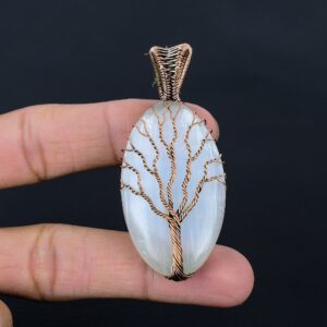 Selenite Tree Of Life Pendant Copper Wire Wrapped Pendant Selenite Gemstone Pendant Copper Handmade Jewelry Selenite Jewelry Gift For Her