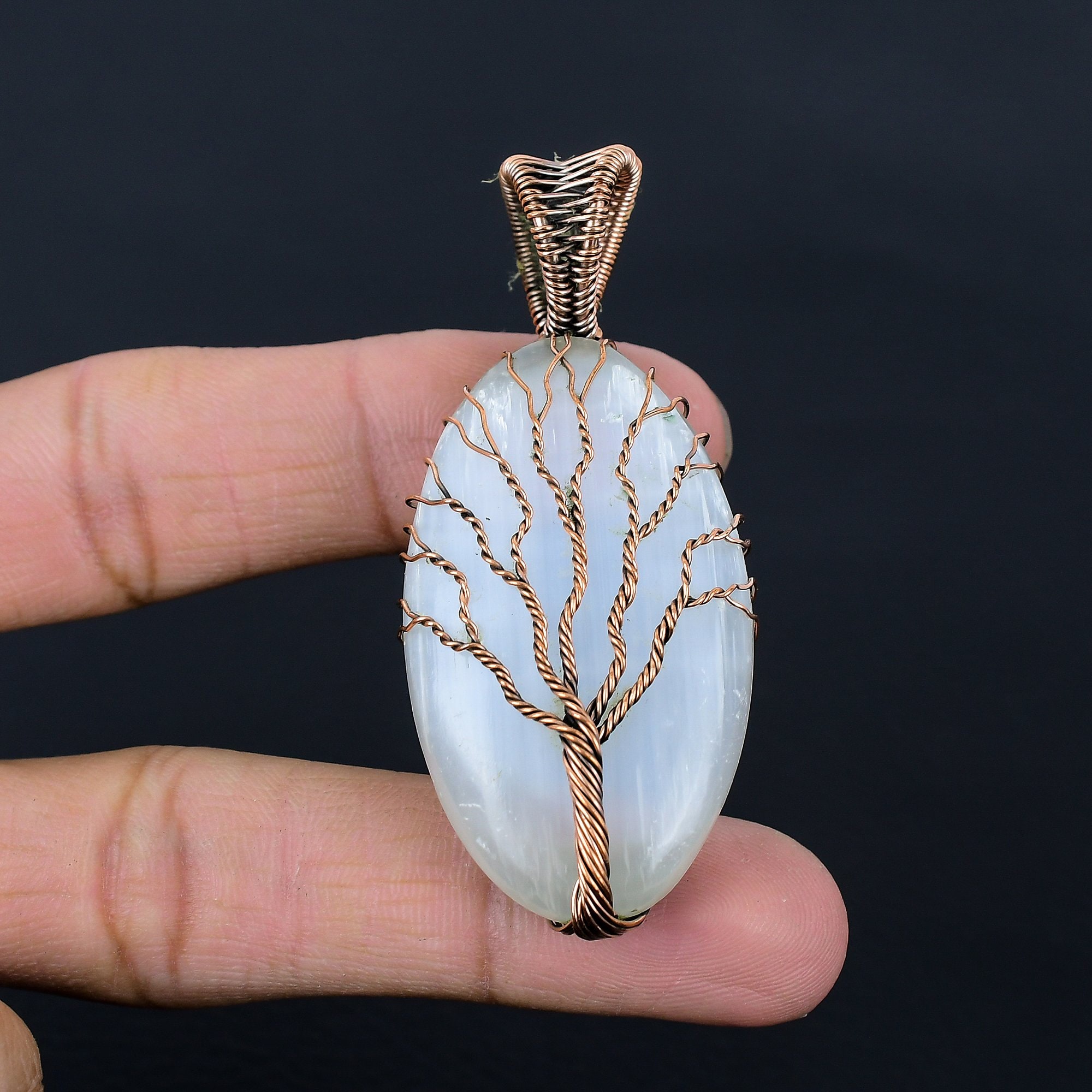 Selenite Tree Of Life Pendant Copper Wire Wrapped Pendant Selenite Gemstone Pendant Copper Handmade Jewelry Selenite Jewelry Gift For Her