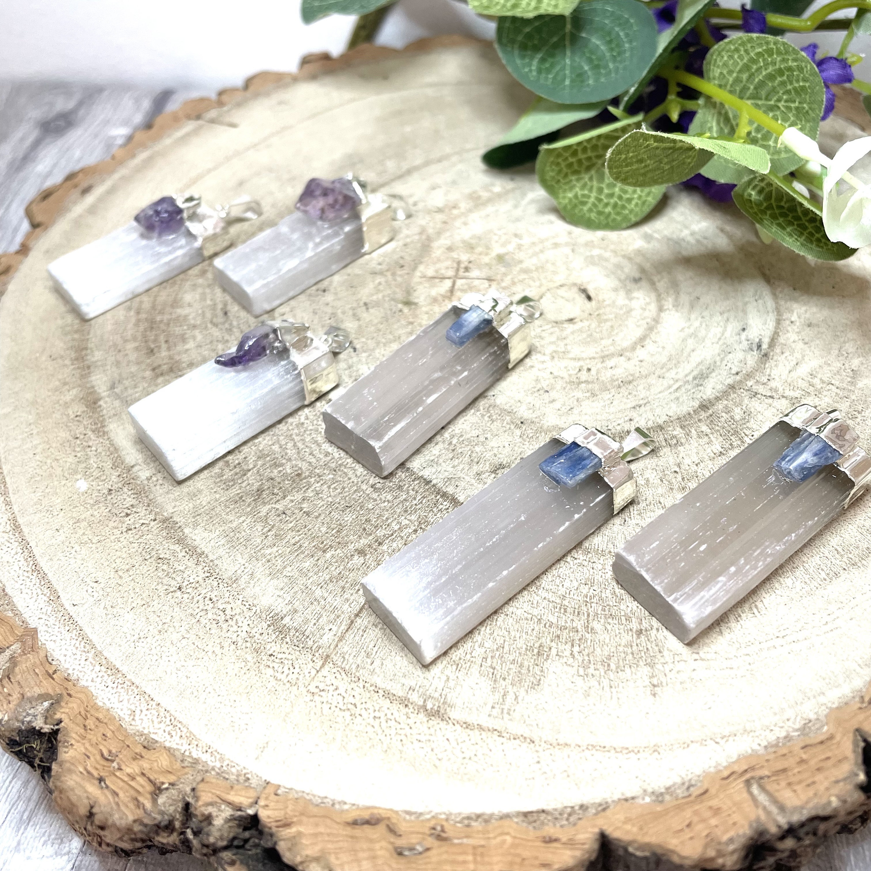 Selenite Wand Pendant: Silver Plated Gemstone Necklace