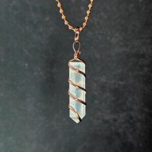 Selenite Wire Wrap Crystal Necklace - Copper Wrapped Gemstone Pendant with Chain