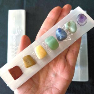 Selenite Charging Stick With Chakra Stones | Engraved Unalome Om | Meditation Gift