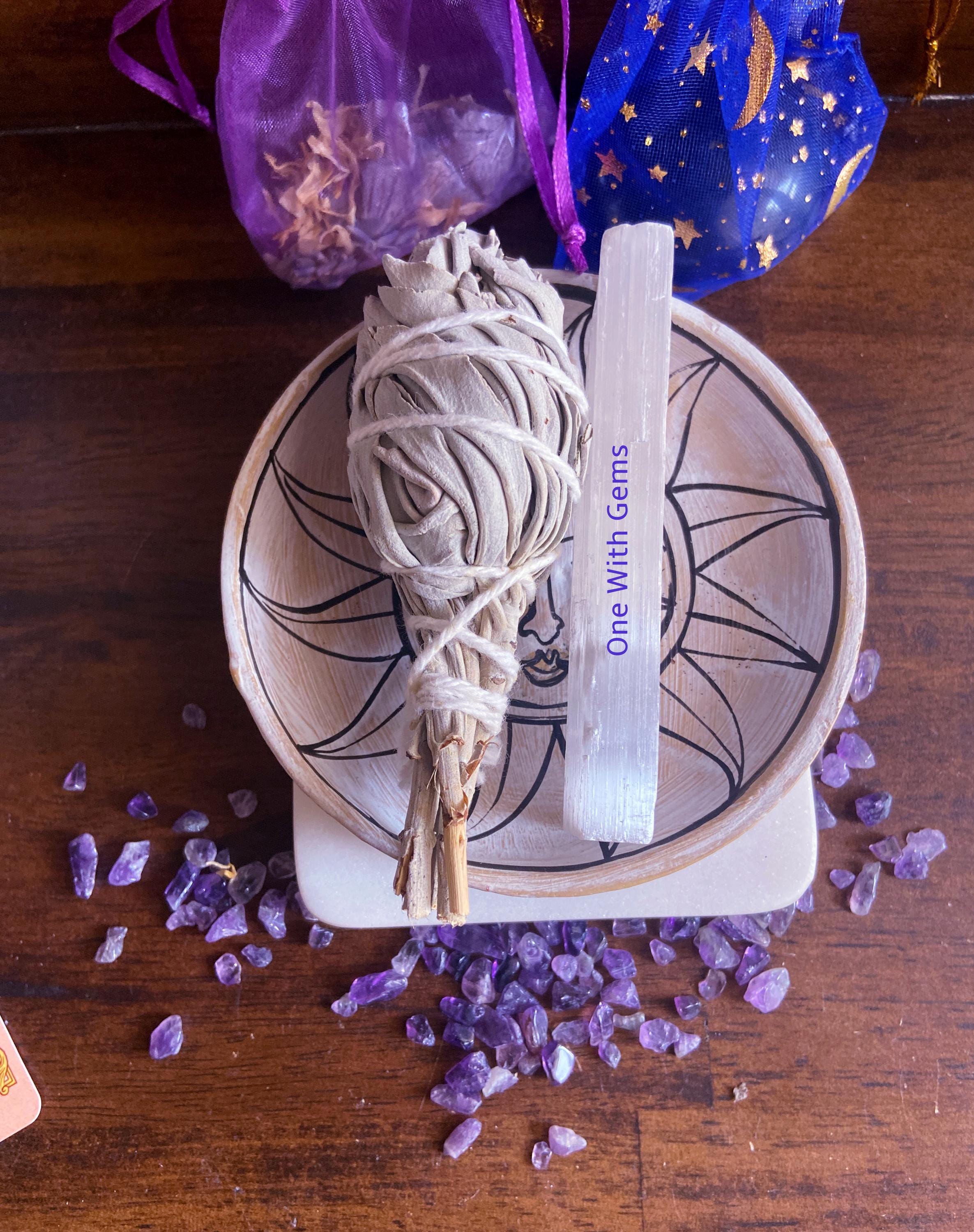 Cleansing And Protection Bundle Kit | Selenite Stick, White Sage Wand | Remove Unwanted And Negative Energies | Charge And Purify Your Space