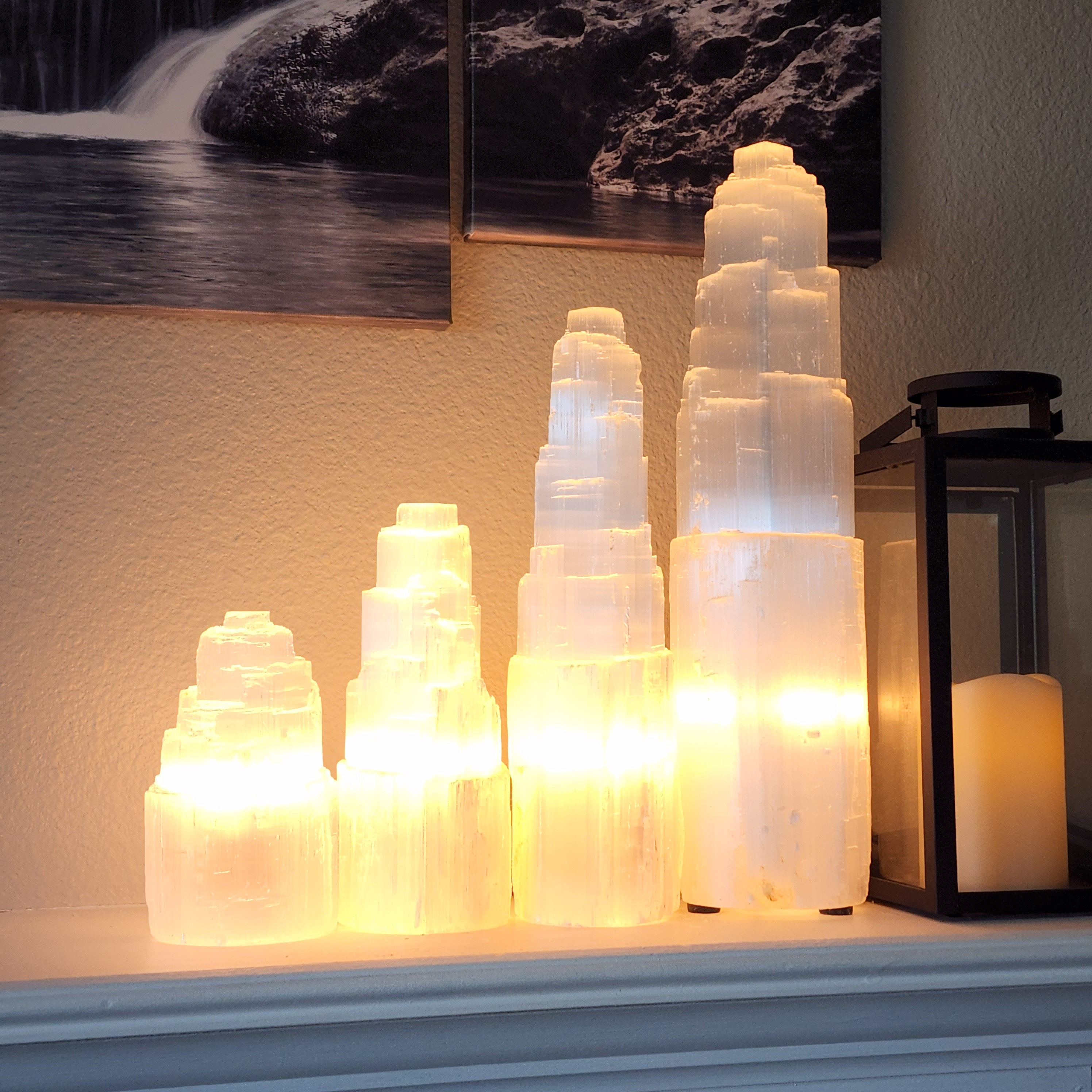 Extra Large Rough Selenite Tower Lamps, Choose Size, 6" To 15" Tall, Perfect For Decor, Meditation, Or Gifts