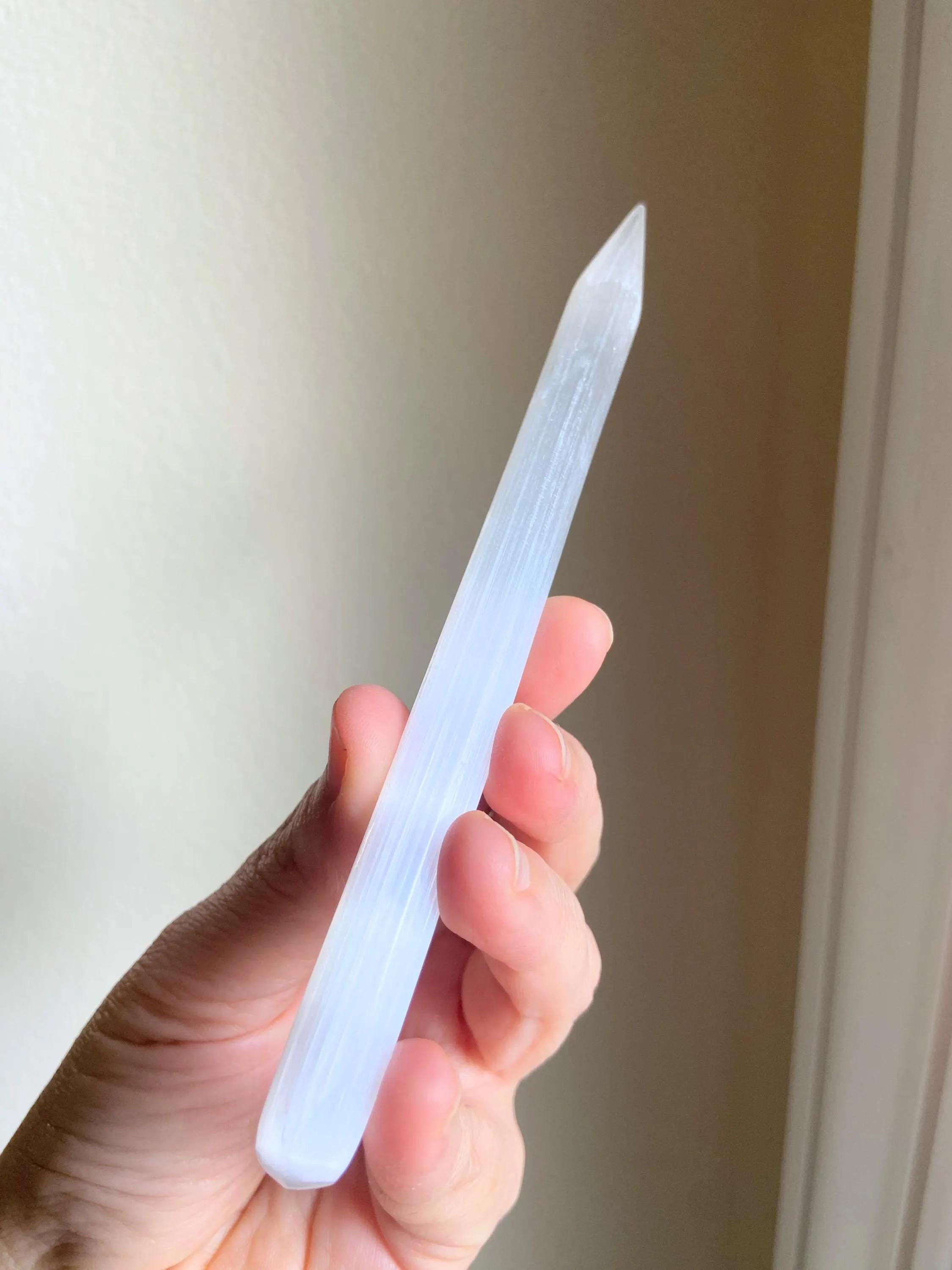Selenite Massage Wand, Cleansing Healing Crystal, Intuitively Chosen, Crown Chakra, 5.75"