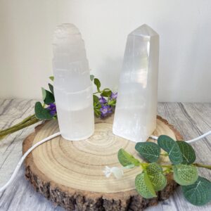 Selenite Obelisk and Tower lamps 15cm