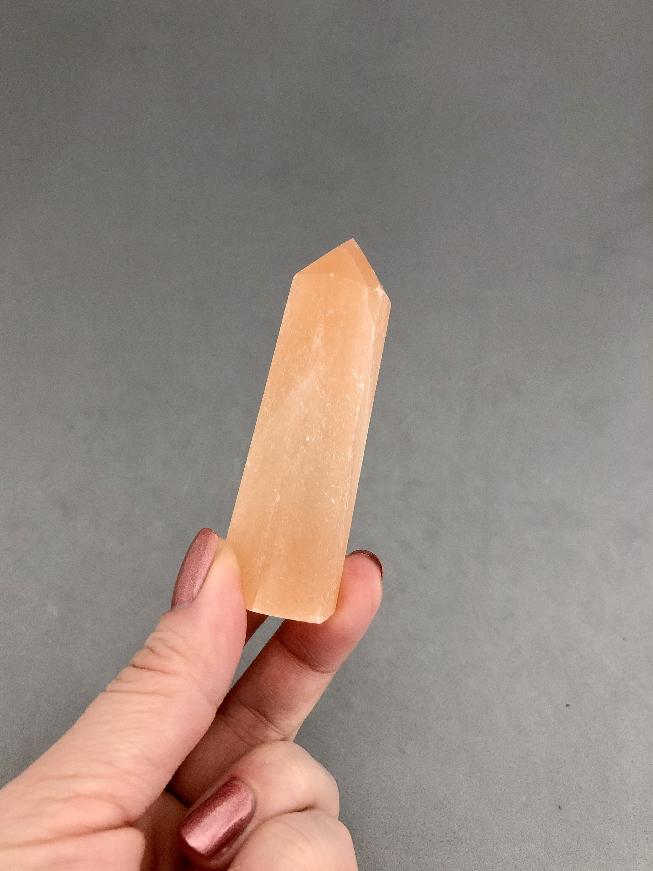 Orange Peach Selenite Satin Spar Crystal Point (2 3/4") Sacral Chakra Clearing Crystal Metaphysical Crystal Point Forgiveness New Pathways