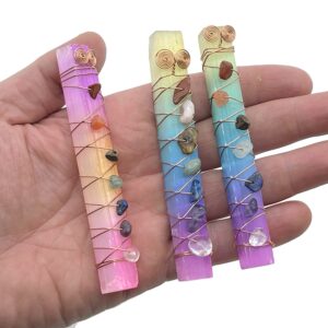 Rainbow Aura 7 Chakra Selenite Sticks - Chakra Meditation Ornament – Positive Energy – Reiki Stones - Healing Crystal Stones - Ch1005