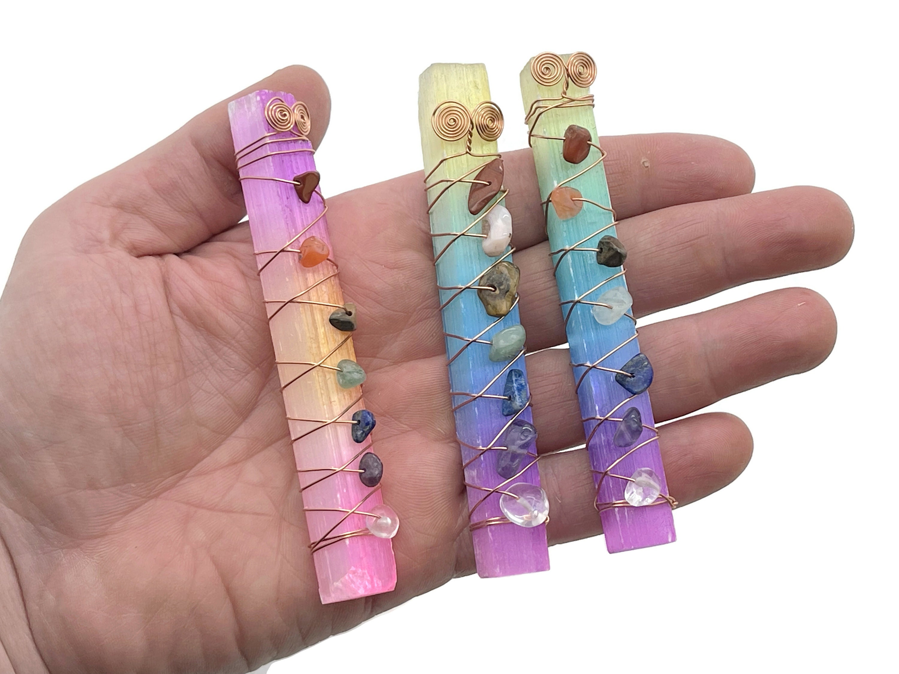 Rainbow Aura 7 Chakra Selenite Sticks - Chakra Meditation Ornament – Positive Energy – Reiki Stones - Healing Crystal Stones - Ch1005
