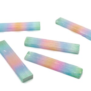Rainbow Aura Selenite Wand Stone - Aura Selenite Stick - Loose Gemstone - Natural Selenite Tower – 12cm - Ra1168