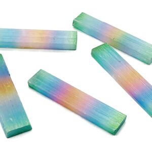 Rainbow Aura Selenite Wand Stone - Aura Selenite Stick - Loose Gemstone - Natural Selenite Tower – 10cm - Ra1167