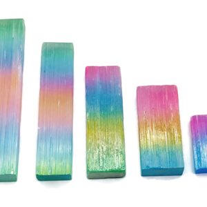 Rainbow Aura Selenite Wand Stone - Aura Selenite Stick - Loose Gemstone - Natural Selenite Tower – 4-6-8-10-12cm - Slmix2