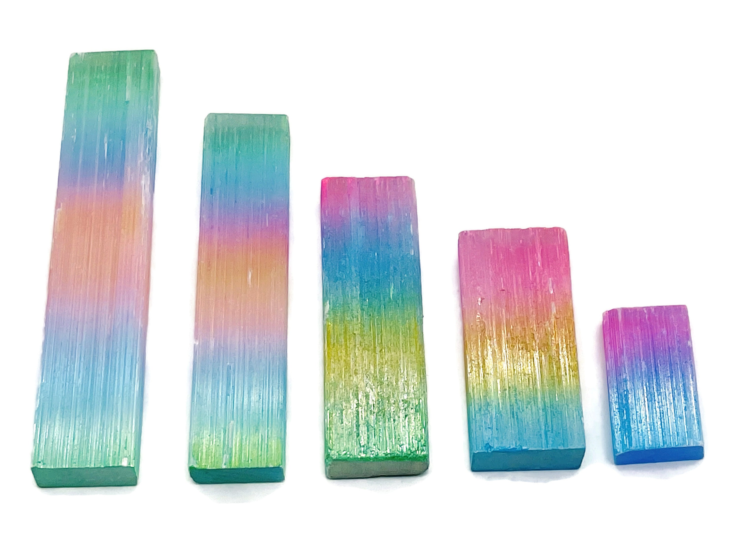 Rainbow Aura Selenite Wand Stone - Aura Selenite Stick - Loose Gemstone - Natural Selenite Tower – 4-6-8-10-12cm - Slmix2
