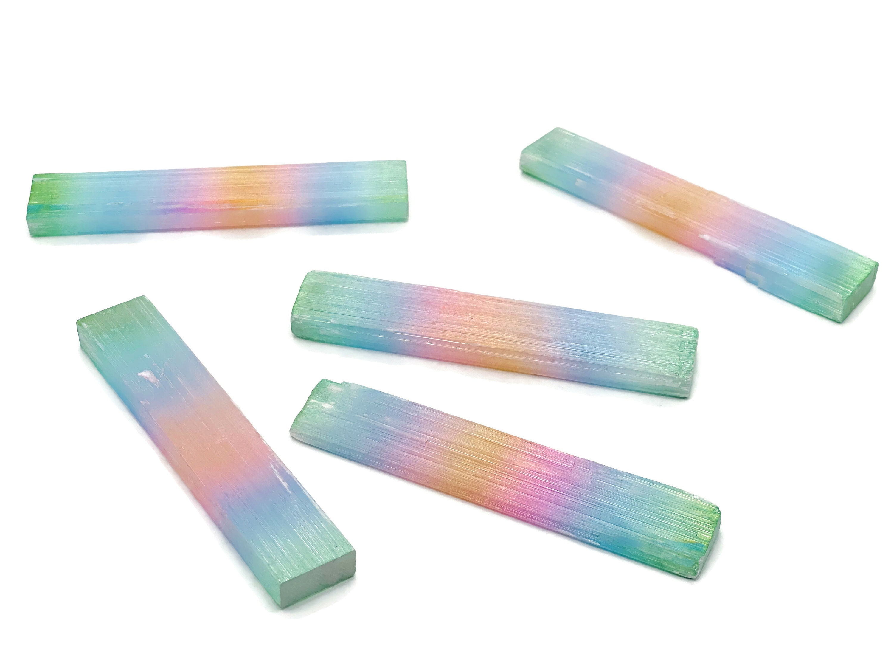 Rainbow Aura Selenite Wand Stone - Aura Selenite Stick - Loose Gemstone - Natural Selenite Tower – 12cm - Ra1168