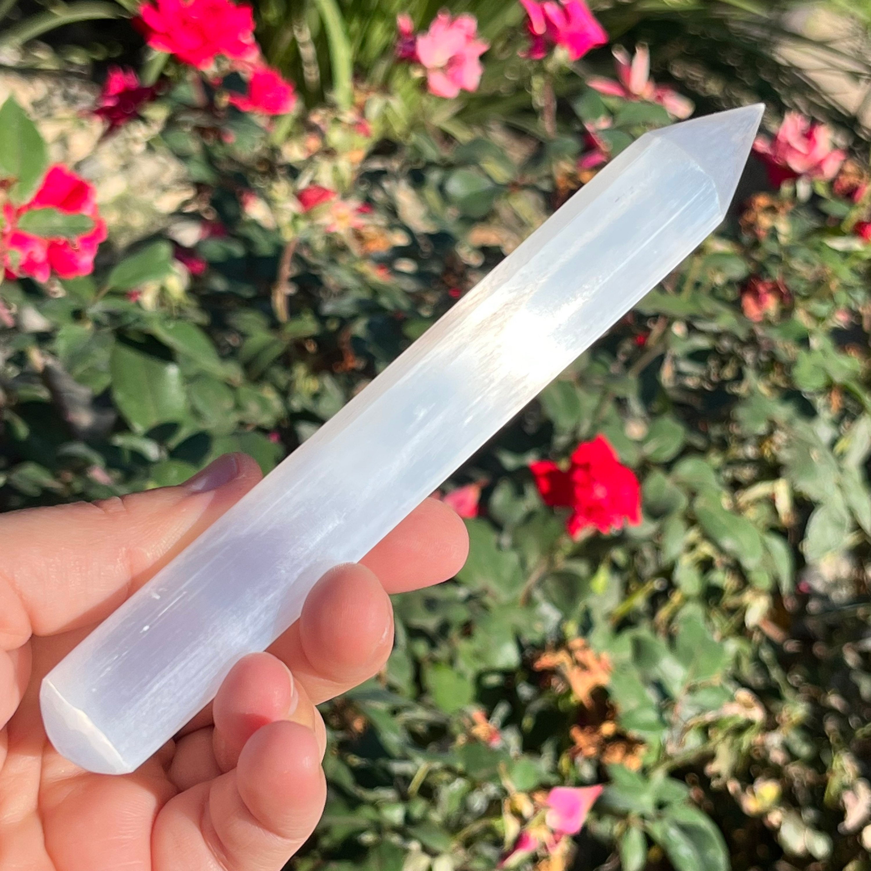 Satin Spar Selenite Wand, Reiki Charging Point