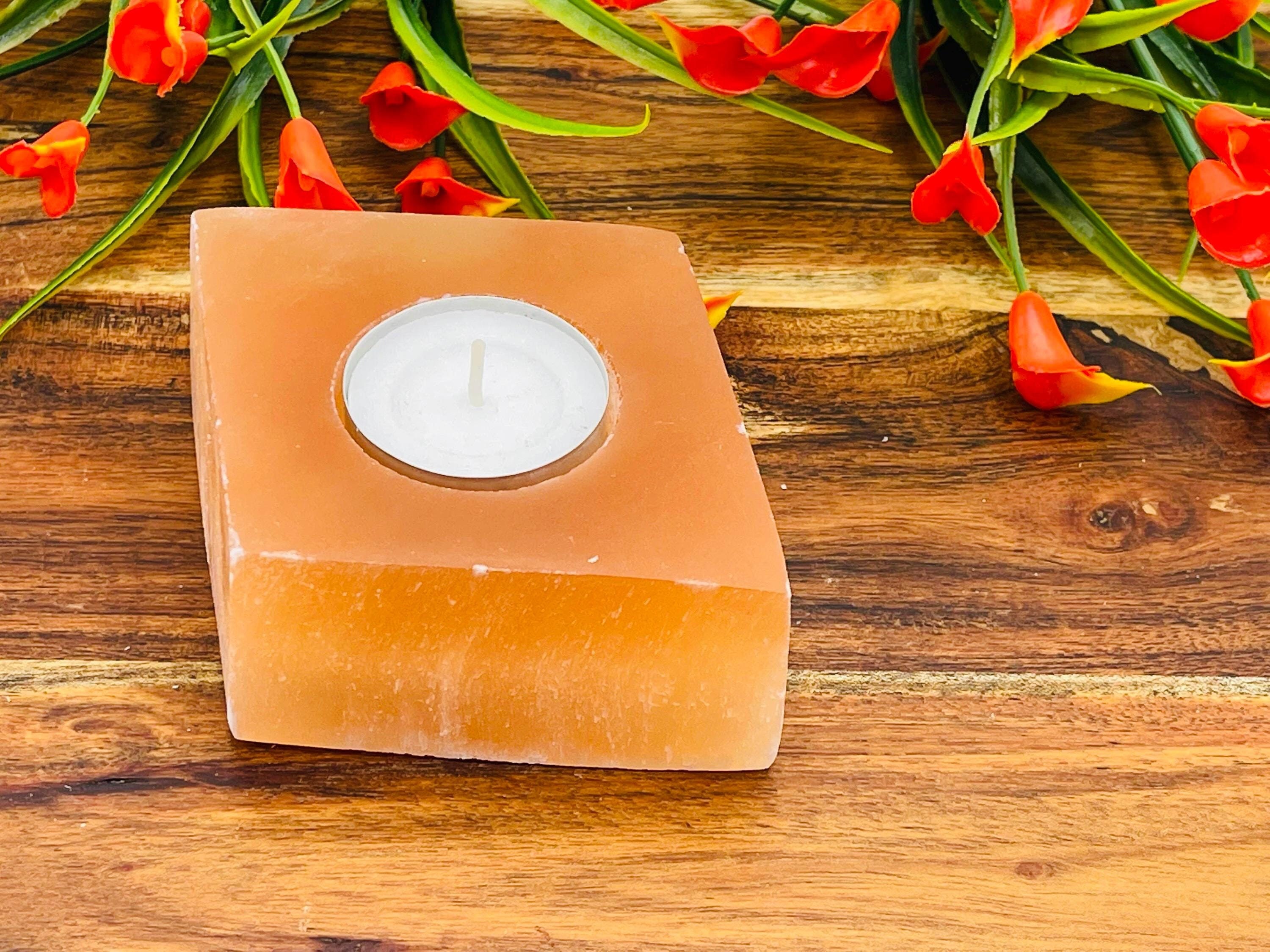 Selenite Candle Holder, Raw Crystal Tea Light Holder, 4" X 3" Inch In Size