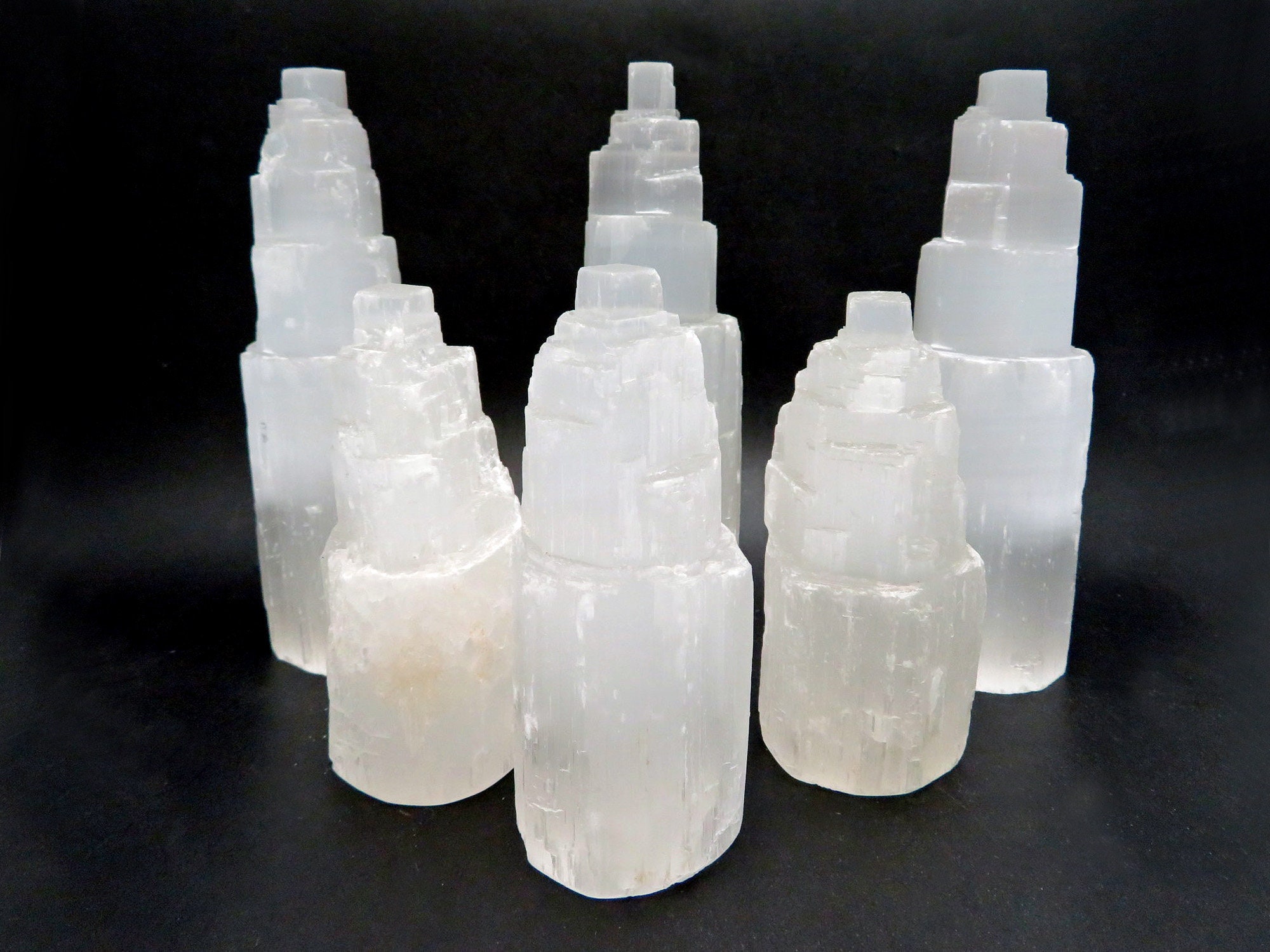 Selenite Raw Crystal Tower - Cut Base Charging Cleansing Stone