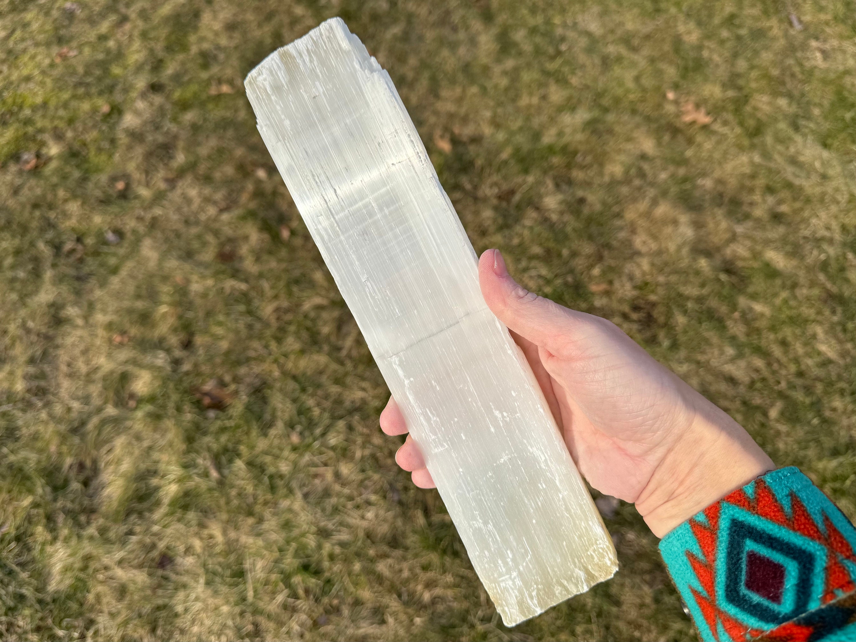 Large 11.3" Moroccan Selenite Stick, Raw Satin Spar Crystal Charging & Cleansing Plate #5
