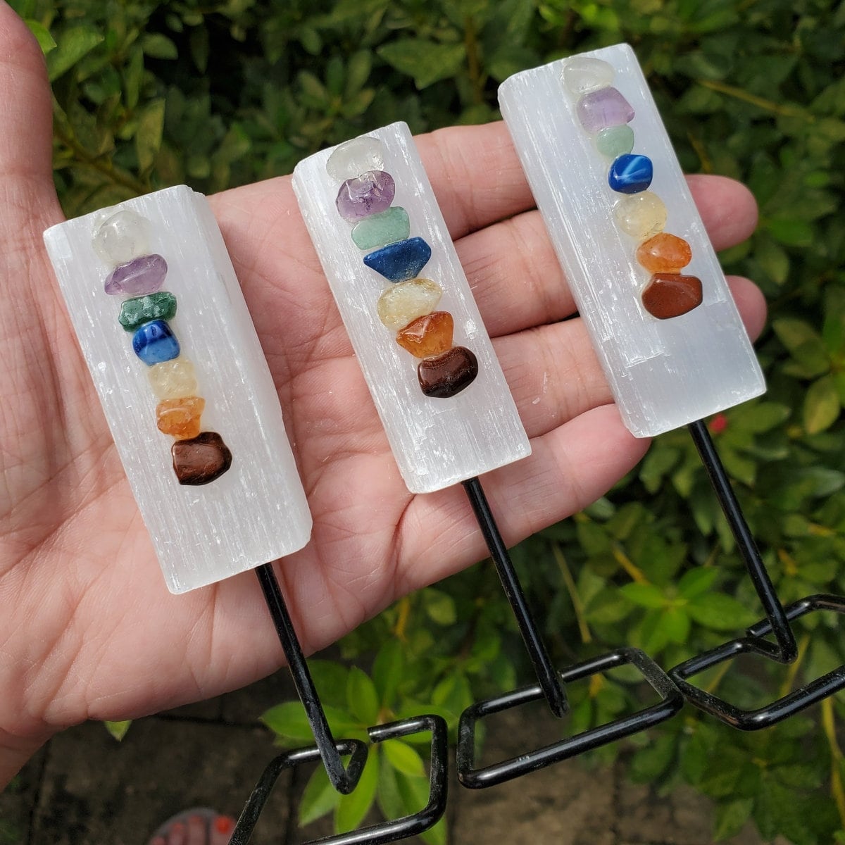 Selenite Rod With Mini Chakra Stones, Satin Spar Selenite, Rough Selenite Rod, Metaphysical Crown Chakra Stone, Spirit Guide Communication
