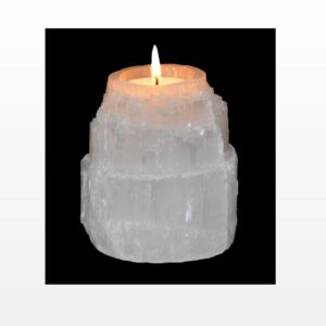 Selenite Votive Candle Holder, Raw Selenite Tea Light, 3 inches