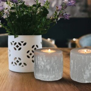 Selenite Votive Candle Holder, Raw Crystal Tea Light Holder, 3" inches
