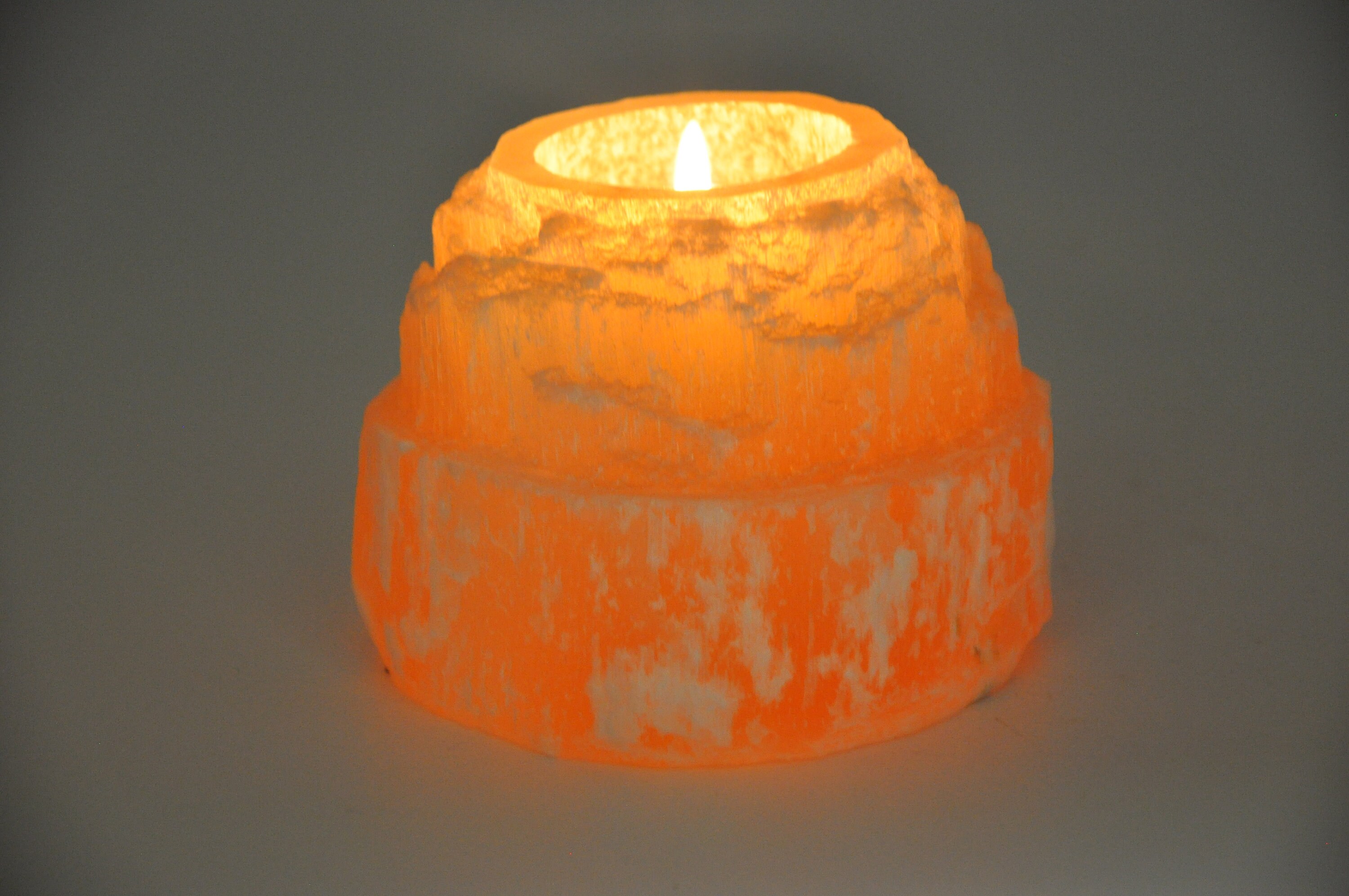 Selenite Votive Candle Holder, Raw Crystal Tea Light Holder, 3" Inch In Size