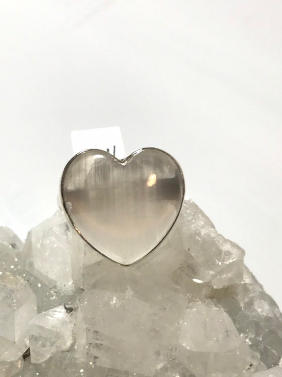 Selenite Heart Ring, Size 10 1/2
