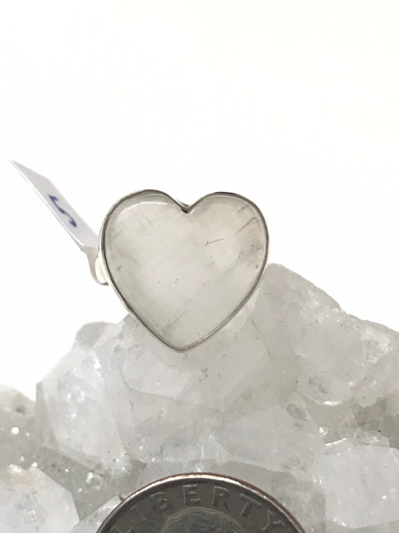 Selenite Heart Ring, Size 5