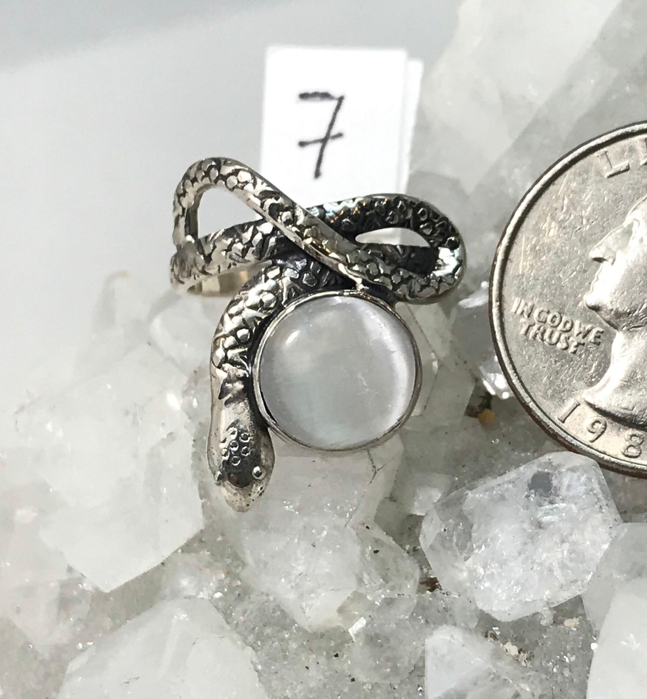 Unique Selenite Snake Ring, Size 7