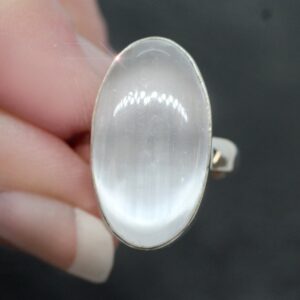 Vanilla Frost - Genuine Selenite Sterling Silver Ring - Size 10