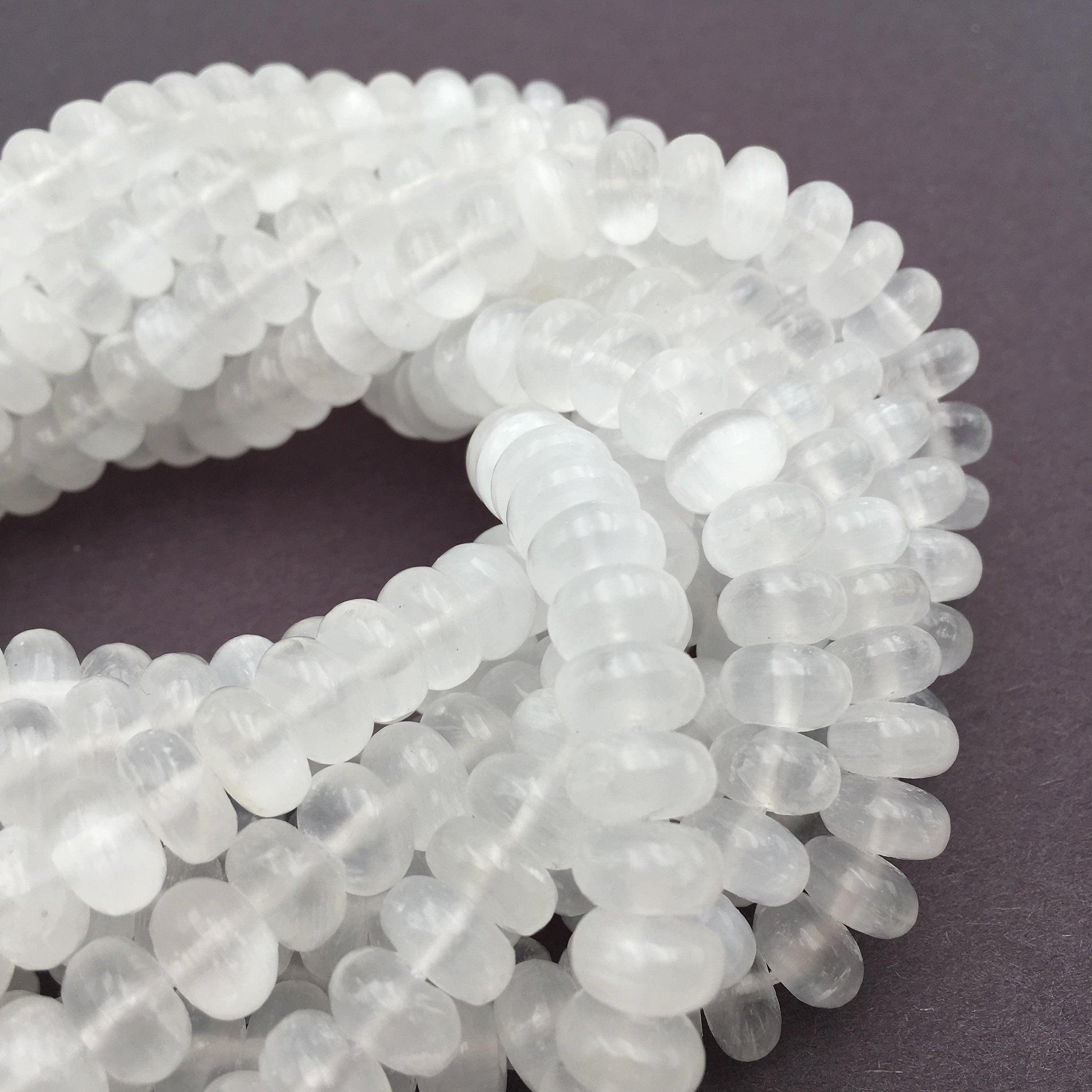 Natural Selenite Smooth Rondelle Beads 5x8mm 6x10mm 15.5" Strand Natural Selenite Smooth Rondelle Beads 5x8mm 6x10mm 15.5" Strand