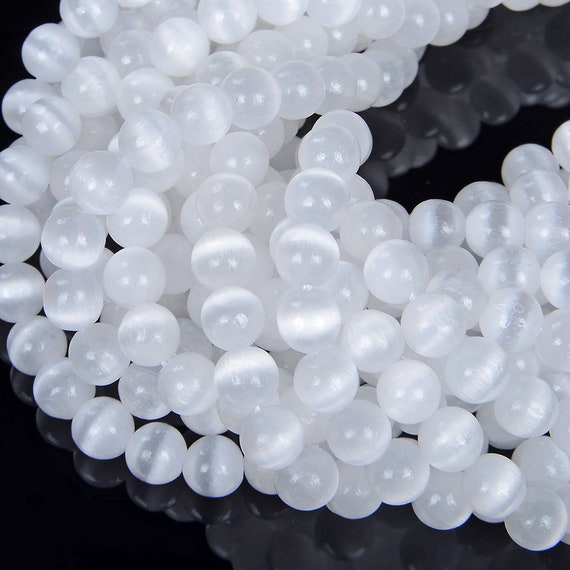 12mm Genuine Selenite White Cat's Eye Smooth Gemstone Grade Aaa Round Loose Beads (a228)