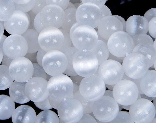 4mm Genuine Selenite White Cat's Eye Gemstone Grade Aaa Round Loose Beads 15.5 Inch Full Strand (80009621-482)