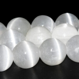8-9mm Cat Eye Milky White Selenite Beads Grade Aaa Genuine Natural Gemstone Full Strand Round Loose Beads 15.5" (115987-3936)
