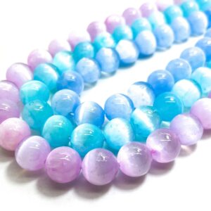 Aaa Rare Genuine Natural Selenite Polished Smooth Round Gemstone Beads (turquoise Blue Purple) - Pg17