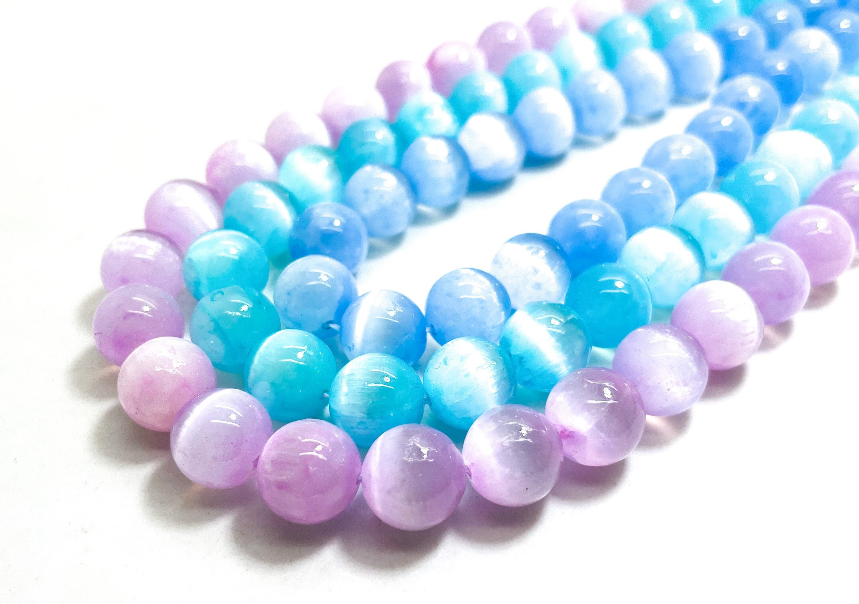 Aaa Rare Genuine Natural Selenite Polished Smooth Round Gemstone Beads (turquoise Blue Purple) - Pg17