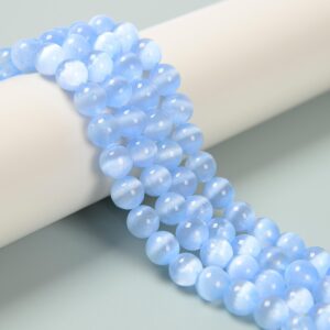Blue Color Selenite Smooth Round Beads Size 6mm 8mm 10mm 15.5'' Strand